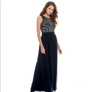 NWT Gianni Bini 8 Maddy Long Maxi Dress Black Gold Art Deco Beaded Occasion New